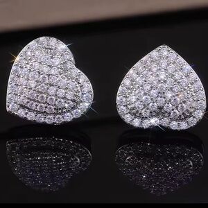 Elegant Silver Heart Stud Earrings